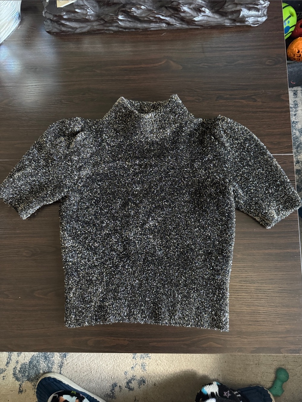 kate spade Black & Silver Short-Sleeve Turtleneck Sweater